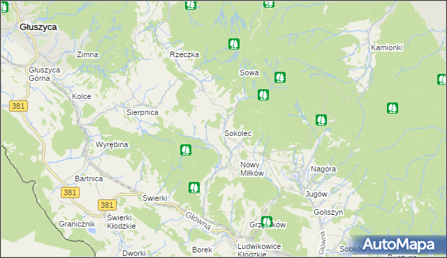 mapa Sokolec gmina Nowa Ruda, Sokolec gmina Nowa Ruda na mapie Targeo