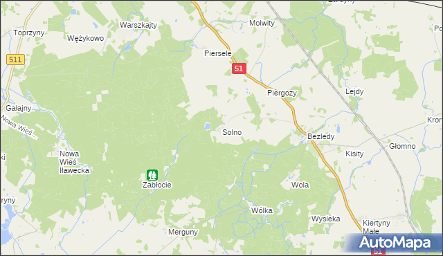 mapa Solno gmina Bartoszyce, Solno gmina Bartoszyce na mapie Targeo