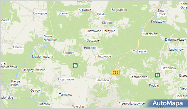 mapa Suliszowice, Suliszowice na mapie Targeo