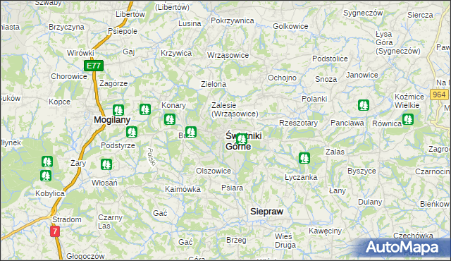 mapa Świątniki Górne, Świątniki Górne na mapie Targeo