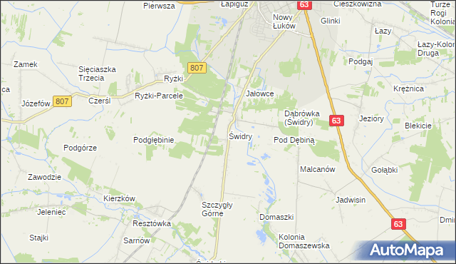 mapa Świdry gmina Łuków, Świdry gmina Łuków na mapie Targeo