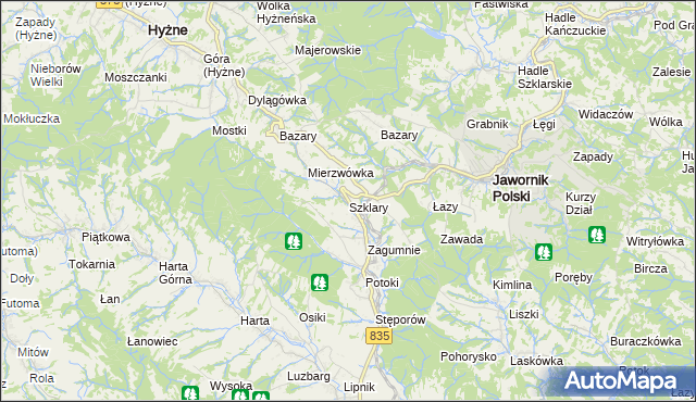 mapa Szklary gmina Hyżne, Szklary gmina Hyżne na mapie Targeo