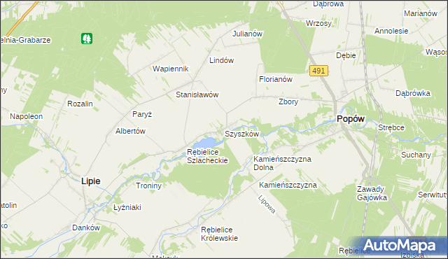 mapa Szyszków gmina Lipie, Szyszków gmina Lipie na mapie Targeo