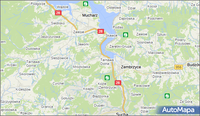 mapa Tarnawa Dolna gmina Zembrzyce, Tarnawa Dolna gmina Zembrzyce na mapie Targeo