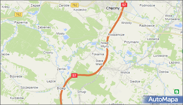 mapa Tokarnia gmina Chęciny, Tokarnia gmina Chęciny na mapie Targeo