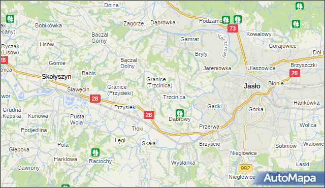 mapa Trzcinica gmina Jasło, Trzcinica gmina Jasło na mapie Targeo