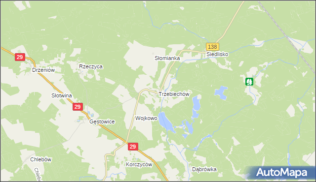 mapa Trzebiechów gmina Maszewo, Trzebiechów gmina Maszewo na mapie Targeo