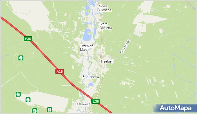 mapa Trzebień gmina Bolesławiec, Trzebień gmina Bolesławiec na mapie Targeo