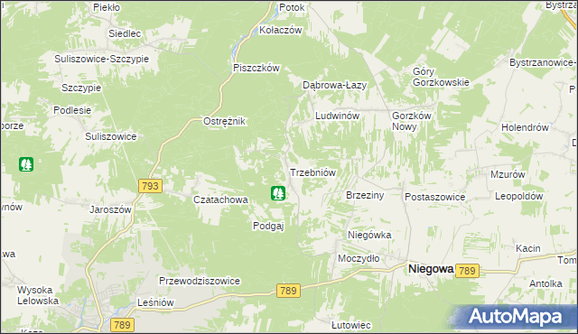 mapa Trzebniów, Trzebniów na mapie Targeo