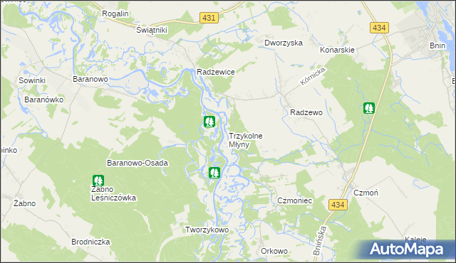 mapa Trzykolne Młyny, Trzykolne Młyny na mapie Targeo