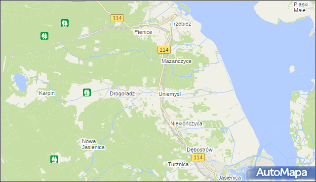 mapa Uniemyśl gmina Police, Uniemyśl gmina Police na mapie Targeo