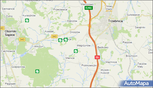 mapa Węgrzynów gmina Trzebnica, Węgrzynów gmina Trzebnica na mapie Targeo