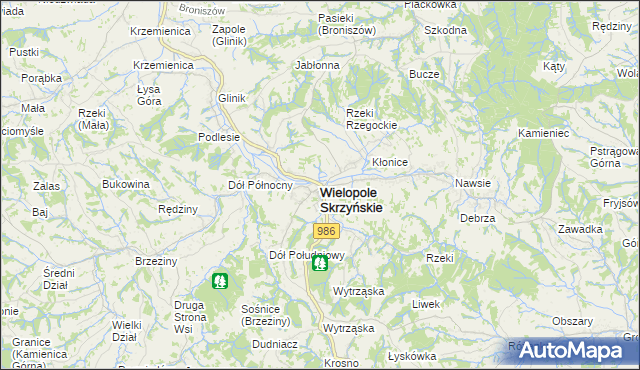 mapa Wielopole Skrzyńskie, Wielopole Skrzyńskie na mapie Targeo