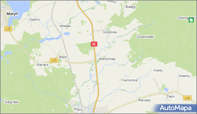 mapa Wierzchlas gmina Mieszkowice, Wierzchlas gmina Mieszkowice na mapie Targeo