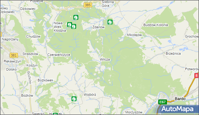 mapa Wilcza gmina Kłodzko, Wilcza gmina Kłodzko na mapie Targeo