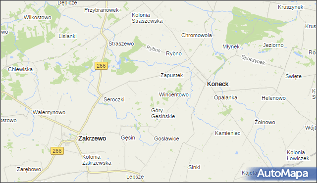 mapa Wincentowo gmina Koneck, Wincentowo gmina Koneck na mapie Targeo