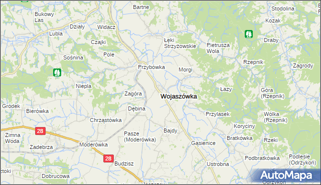 mapa Wojaszówka, Wojaszówka na mapie Targeo