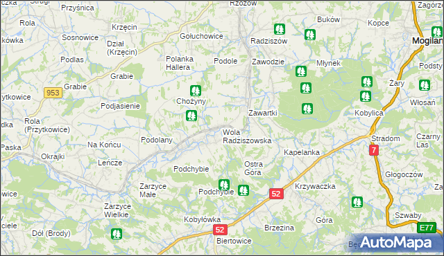 mapa Wola Radziszowska, Wola Radziszowska na mapie Targeo