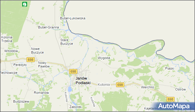 mapa Wygoda gmina Janów Podlaski, Wygoda gmina Janów Podlaski na mapie Targeo
