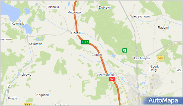 mapa Załuski gmina Nidzica, Załuski gmina Nidzica na mapie Targeo