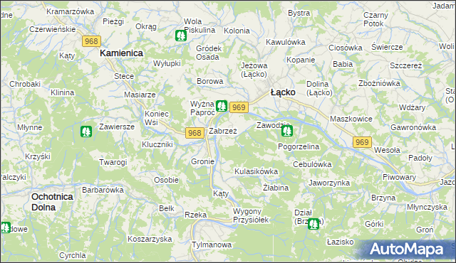 mapa Zarzecze gmina Łącko, Zarzecze gmina Łącko na mapie Targeo