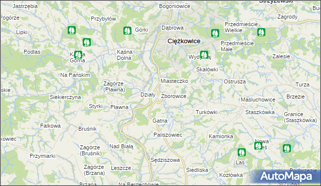 mapa Zborowice gmina Ciężkowice, Zborowice gmina Ciężkowice na mapie Targeo