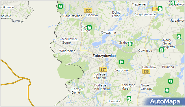 mapa Zebrzydowice powiat cieszyński, Zebrzydowice powiat cieszyński na mapie Targeo