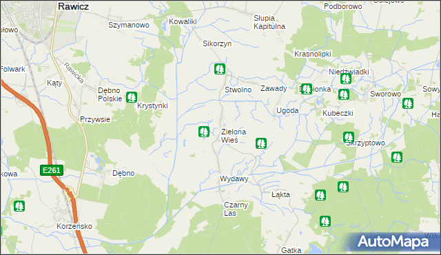 mapa Zielona Wieś gmina Rawicz, Zielona Wieś gmina Rawicz na mapie Targeo