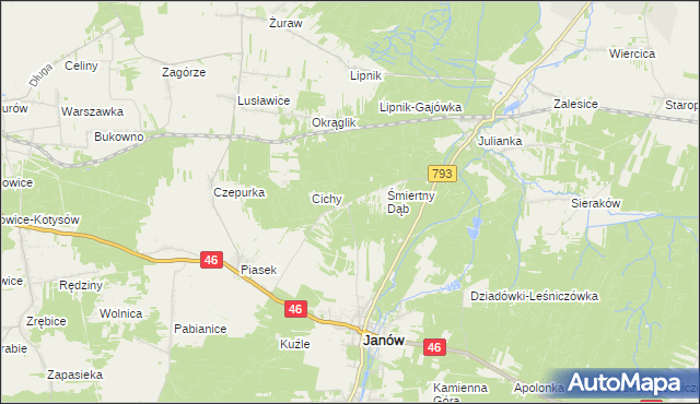 mapa Śmiertny Dąb-Leśniczówka, Śmiertny Dąb-Leśniczówka na mapie Targeo