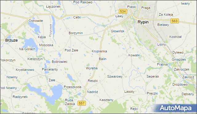 mapa Balin gmina Rypin, Balin gmina Rypin na mapie Targeo