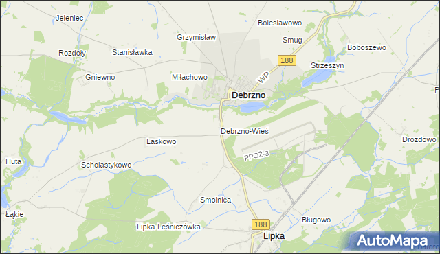 mapa Debrzno-Wieś, Debrzno-Wieś na mapie Targeo