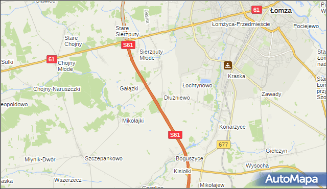 mapa Dłużniewo gmina Łomża, Dłużniewo gmina Łomża na mapie Targeo