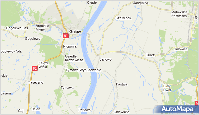 mapa Janowo gmina Kwidzyn, Janowo gmina Kwidzyn na mapie Targeo