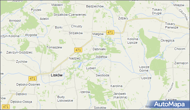 mapa Józefów gmina Lisków, Józefów gmina Lisków na mapie Targeo