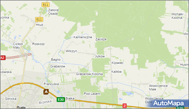 mapa Julków gmina Biała Podlaska, Julków gmina Biała Podlaska na mapie Targeo