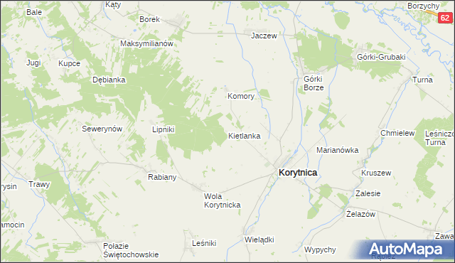 mapa Kietlanka gmina Korytnica, Kietlanka gmina Korytnica na mapie Targeo