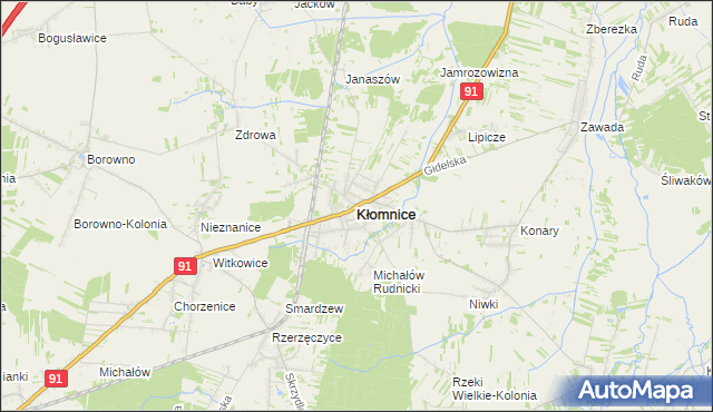 mapa Kłomnice, Kłomnice na mapie Targeo