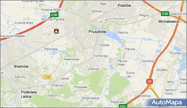 mapa Komorów gmina Michałowice, Komorów gmina Michałowice na mapie Targeo