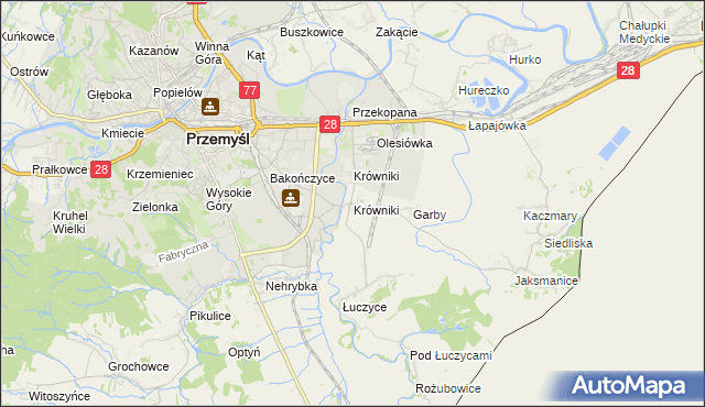 mapa Krówniki gmina Przemyśl, Krówniki gmina Przemyśl na mapie Targeo