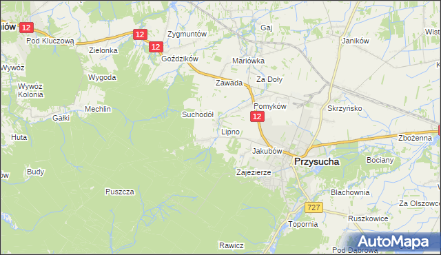 mapa Lipno gmina Przysucha, Lipno gmina Przysucha na mapie Targeo