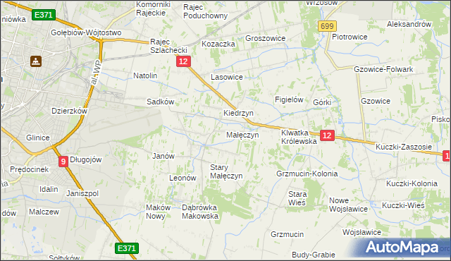 mapa Małęczyn gmina Gózd, Małęczyn gmina Gózd na mapie Targeo