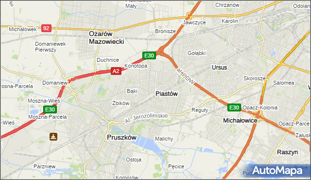 mapa Piastów powiat pruszkowski, Piastów powiat pruszkowski na mapie Targeo