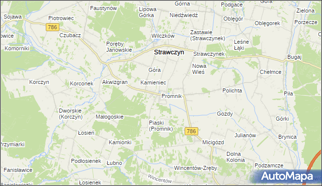 mapa Promnik gmina Strawczyn, Promnik gmina Strawczyn na mapie Targeo