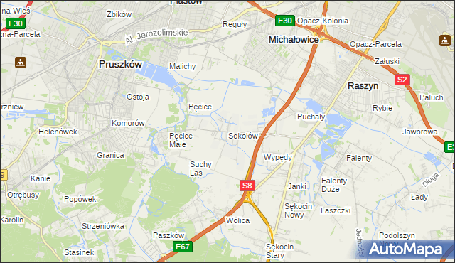 mapa Sokołów gmina Michałowice, Sokołów gmina Michałowice na mapie Targeo