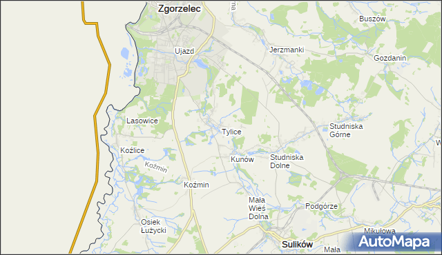 mapa Tylice gmina Zgorzelec, Tylice gmina Zgorzelec na mapie Targeo