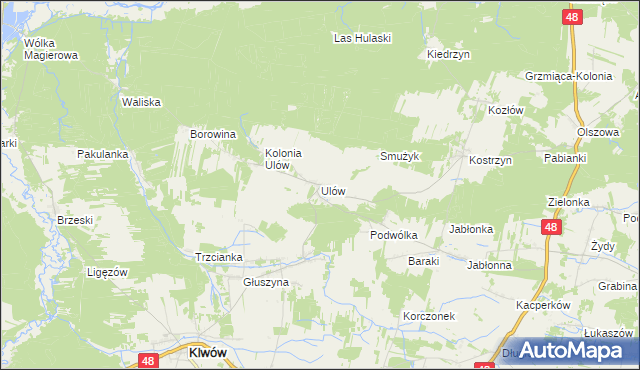 mapa Ulów gmina Klwów, Ulów gmina Klwów na mapie Targeo