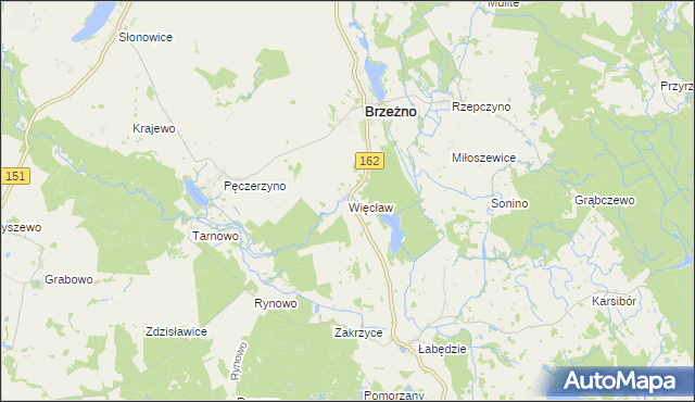 mapa Więcław gmina Brzeżno, Więcław gmina Brzeżno na mapie Targeo