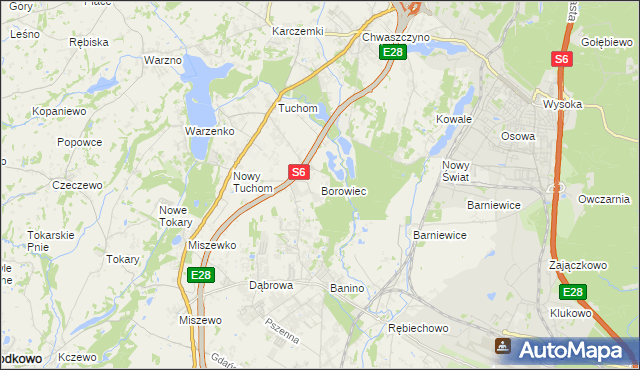 mapa Borowiec gmina Żukowo, Borowiec gmina Żukowo na mapie Targeo