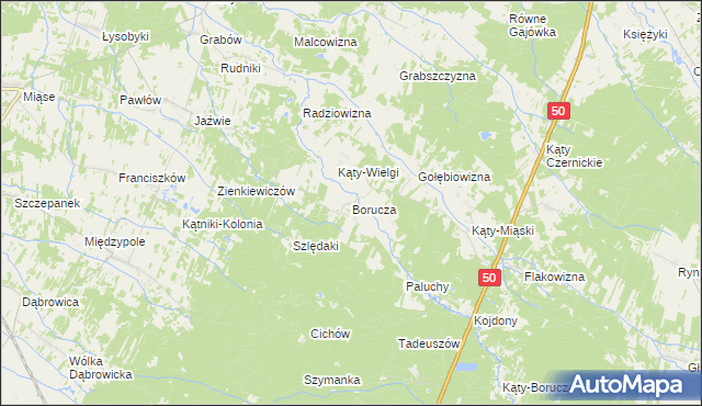 mapa Borucza, Borucza na mapie Targeo