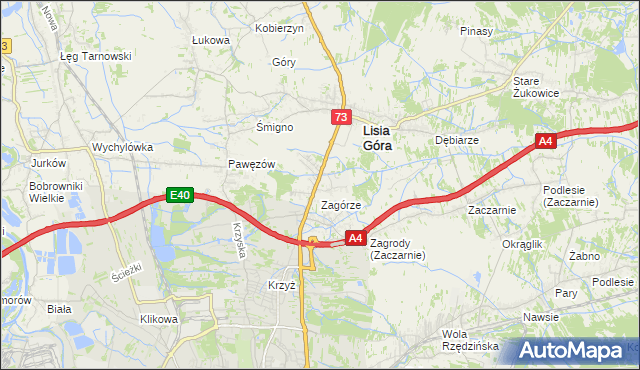 mapa Brzozówka gmina Lisia Góra, Brzozówka gmina Lisia Góra na mapie Targeo